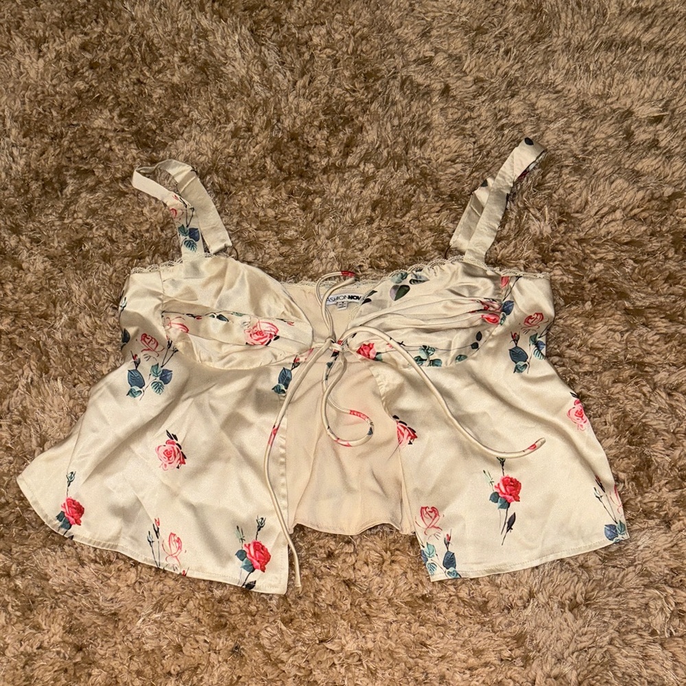 Fashion Nova Floral Cream Blouse